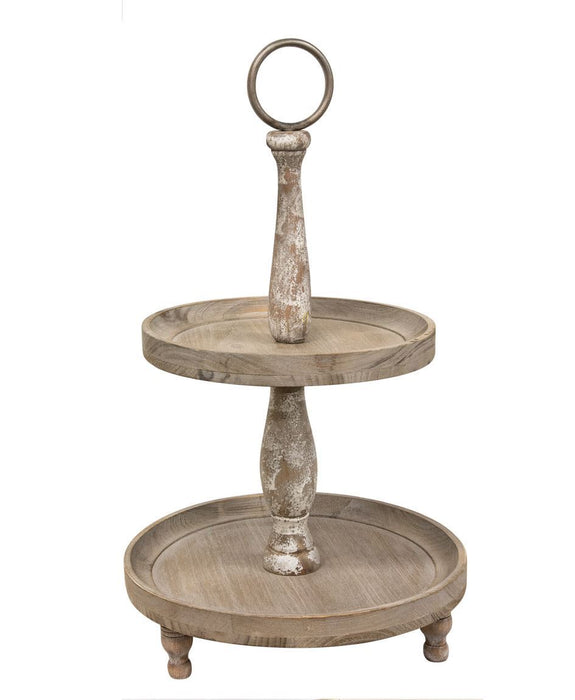 Natural Wooden Two-Tiered Tray