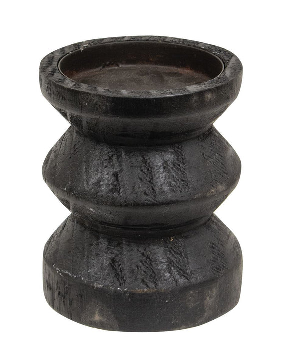 Black Wooden Pillar Candle Holder, 3.5" Tall