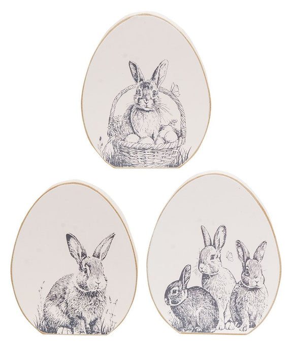 Easter Bunny Sketch Wooden Egg Block, set of 3