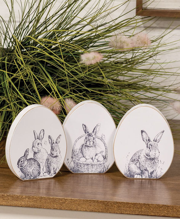 Easter Bunny Sketch Wooden Egg Block, set of 3