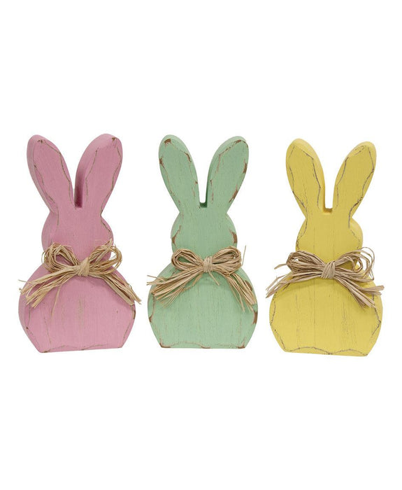 Wooden Pastel Bunny Sitter with Bow set of three