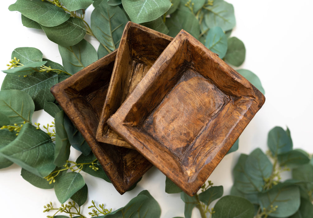 Handmade Petite Wood Square Bowl 5.5"