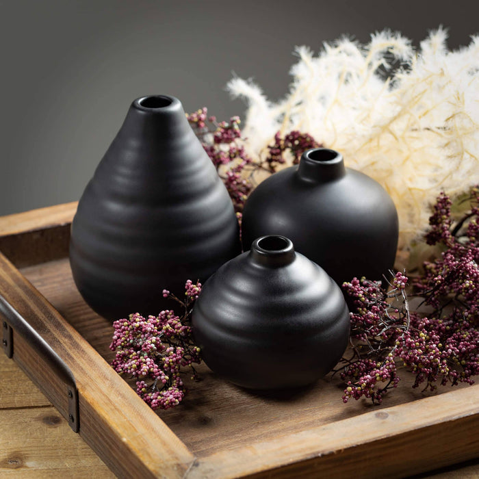 Ebony Black Compact Vase Set