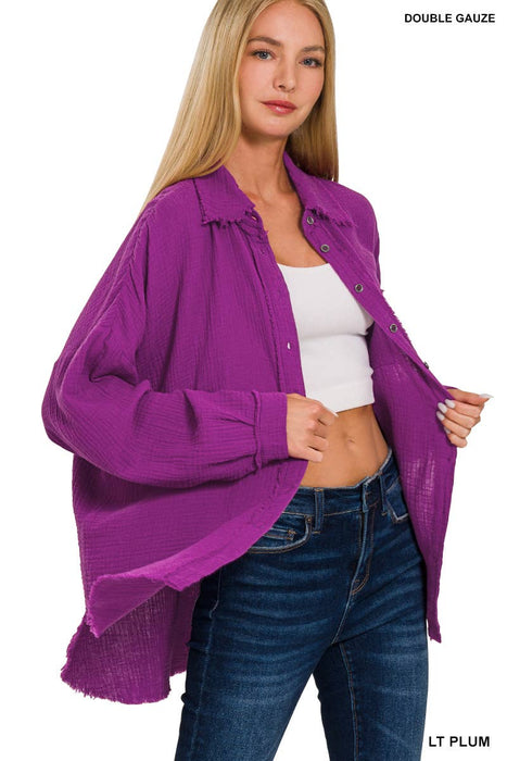 Oversized Raw Edge Shirt With Back Patch Zenana Brand