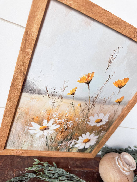 Yellow & White Floral Wood Sign