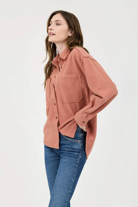 RIB KNIT EXPOSED SEAM BUTTON UP SHACKET JACKET