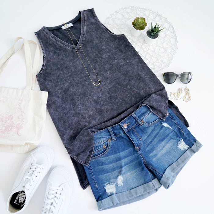 Mineral Wash Tank Top w/ side-slit Sizes  XL-3X