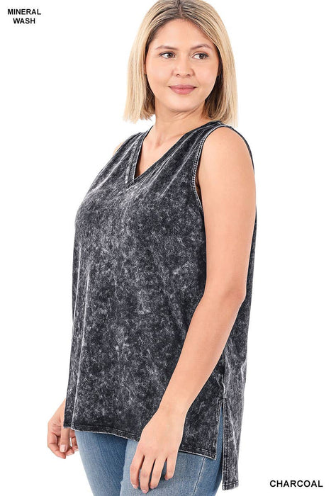 Mineral Wash Tank Top w/ side-slit Sizes  XL-3X