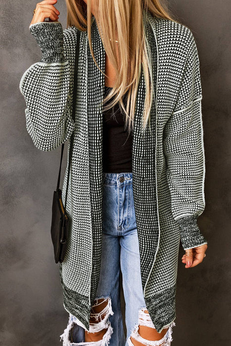 Casual Plaid Knitted Long Open Front Cardigan