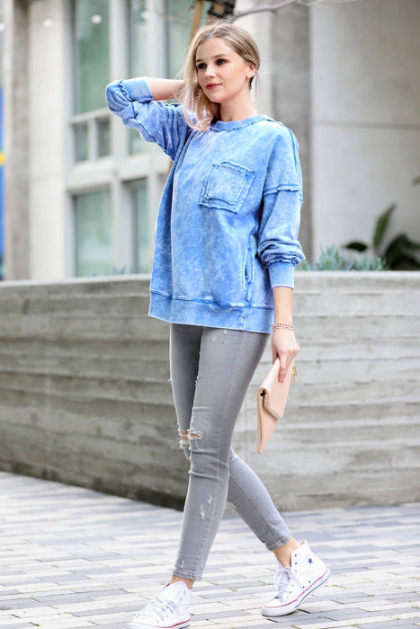 French Terry Acid Wash Pullover Women's Sweatshirt