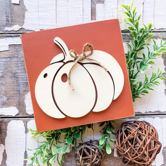 Fall Mini Block Tiered Sign Orange Pumpkin