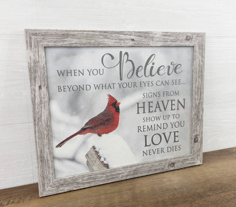 When You Believe Beyond Cardinal Art SIgn-Black Frame