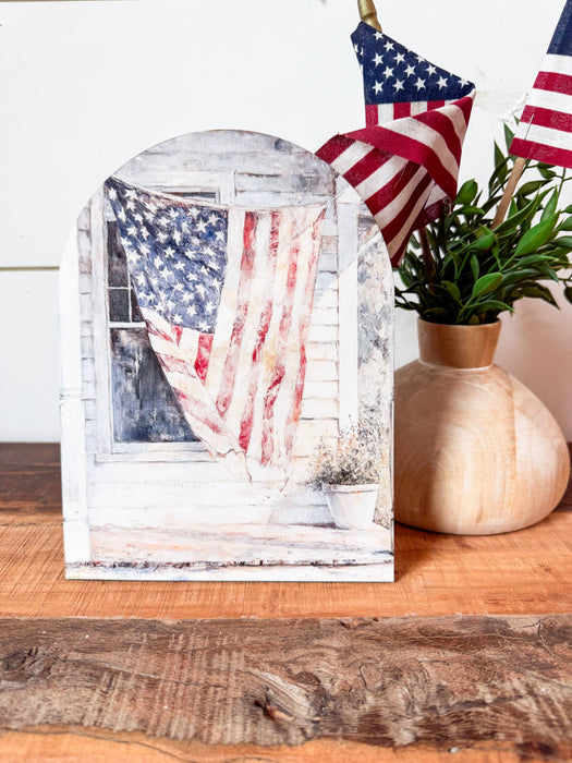 American Flag Arched Sign Shelf Sitter