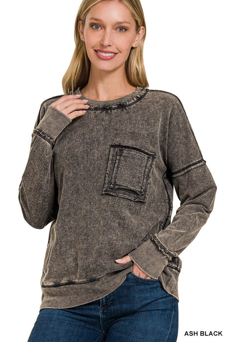 French Terry Acid Wash Pullover Women's Sweatshirt