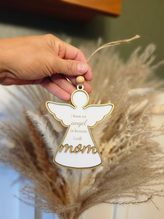 Gold Wooden Angel Ornament Engraved Memorial Keepsake