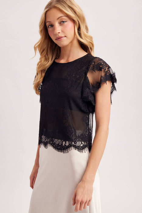 SEE-IT-THROUGH FLUTTERY SLEEVES LACE TOP WITH NO LINING