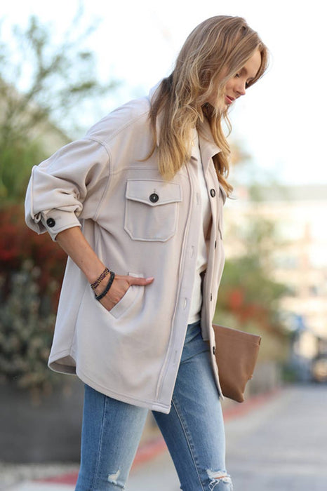 Basic Fleece Jacket Shacket W/ Elbow Patch - Zenana Brand