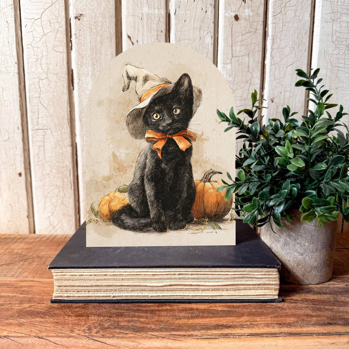 Black Cat Halloween Arched Shelf Sitter