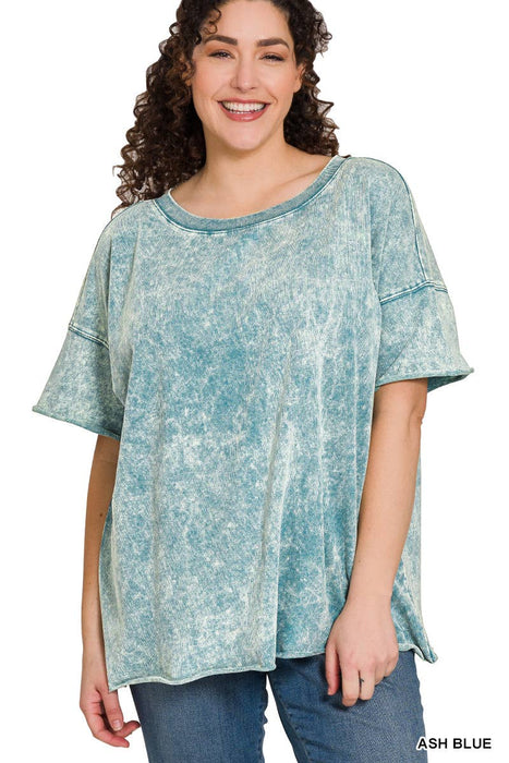 Plus Size Acid Wash French Terry Raw Edge Top | Zenana | Heartland Store MNPlus Size Acid Wash French Terry Raw Edge Top | Zenana | Heartland Store MN