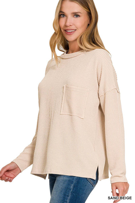 Women's Corded Ribbed Long Sleeve Drop Shoulder Long Sleeve  Shirt