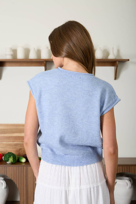 RAW EDGE V NECK SLEEVELESS KNIT CARDIGAN SWEATER