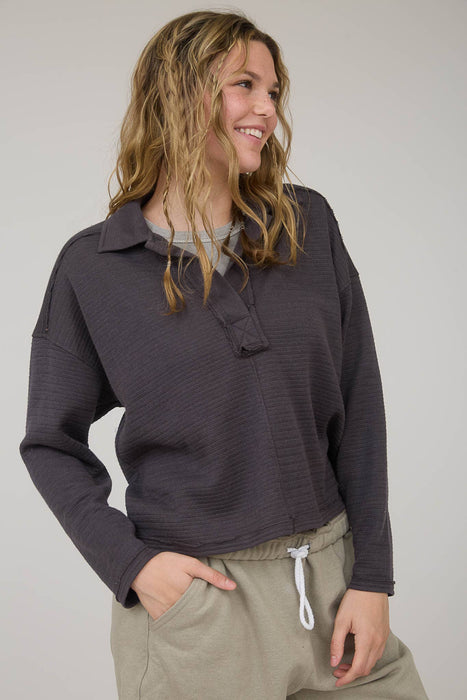 Casual women’s textured knit polo Winona MN boutique