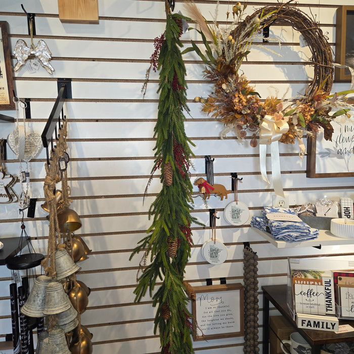 6' Red Artificial Austrian Pine Real Touch Garland With Red Berries