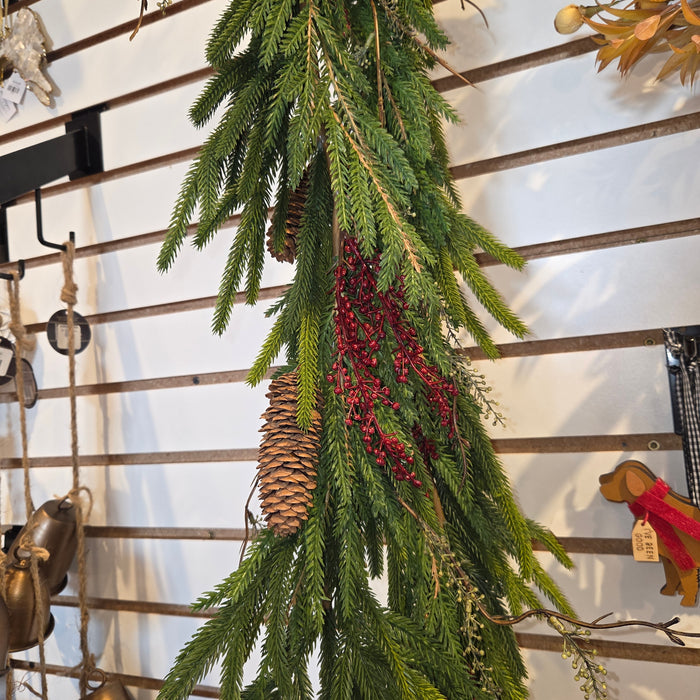 6' Red Artificial Austrian Pine Real Touch Garland With Red Berries