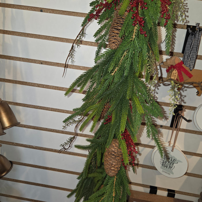 6' Red Artificial Austrian Pine Real Touch Garland With Red Berries