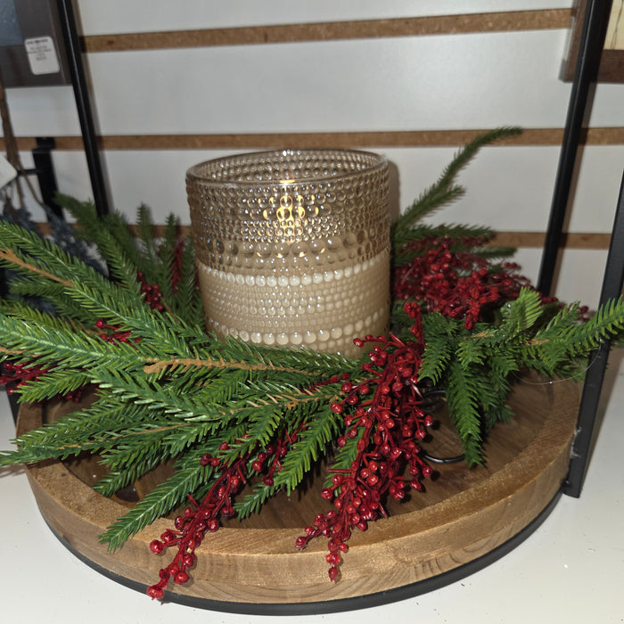 Red Berries Artificial 12" Austrian Pine Mix Candle Ring