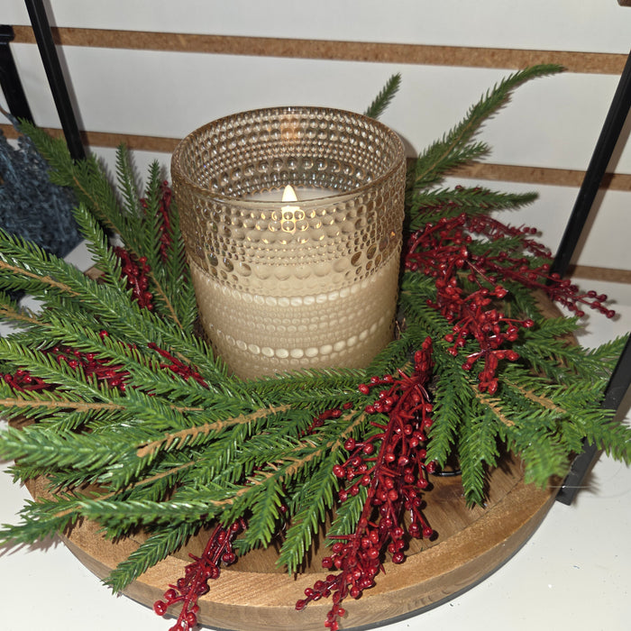 Red Berries Artificial 12" Austrian Pine Mix Candle Ring