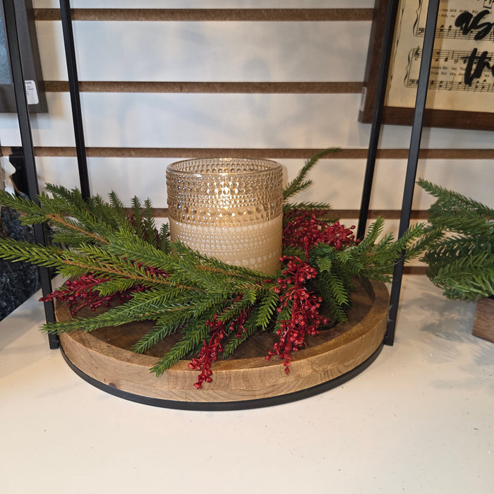 Red Berries Artificial 12" Austrian Pine Mix Candle Ring