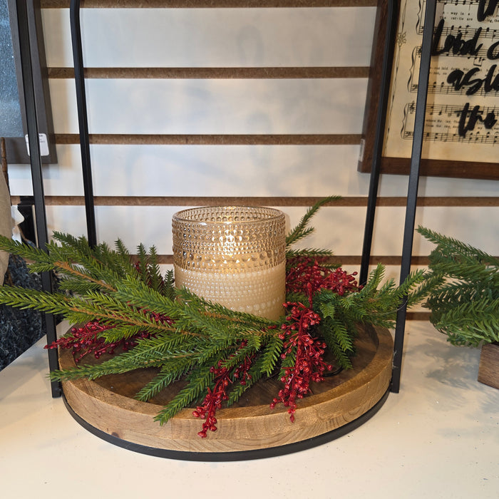 Red Berries Artificial 12" Austrian Pine Mix Candle Ring