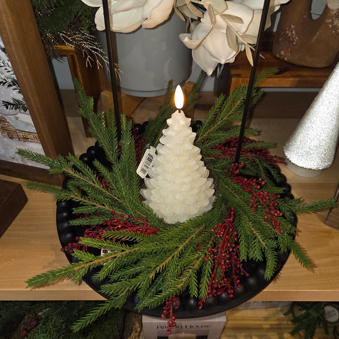Red Berries Artificial 12" Austrian Pine Mix Candle Ring