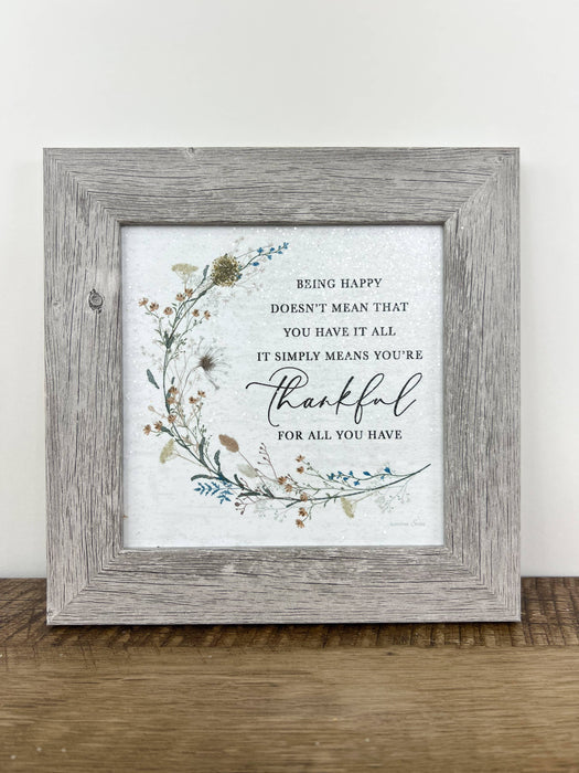 Being Happy Thankful Floral Art Sign