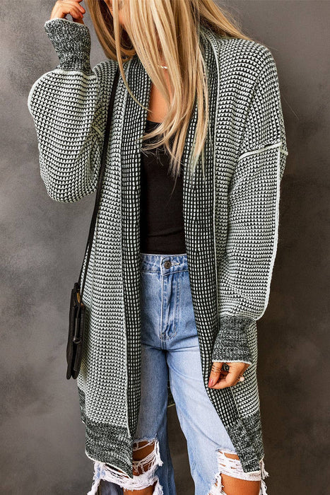 Casual Plaid Knitted Long Open Front Cardigan