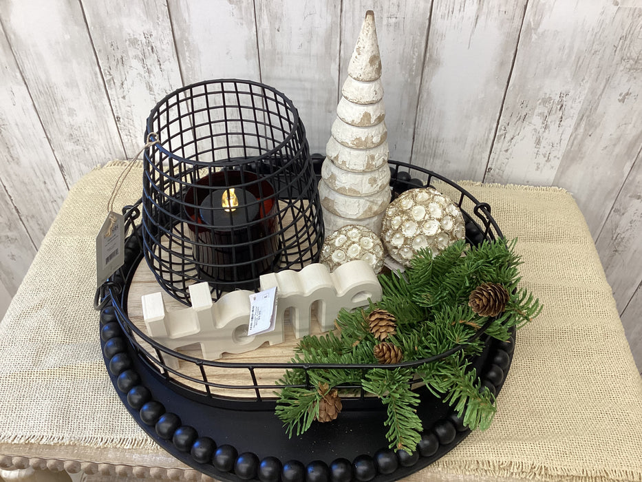 Black Beaded Round Tray