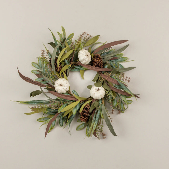 14" CREAM PUMPKIN & FOLIAGE CANDLE RING