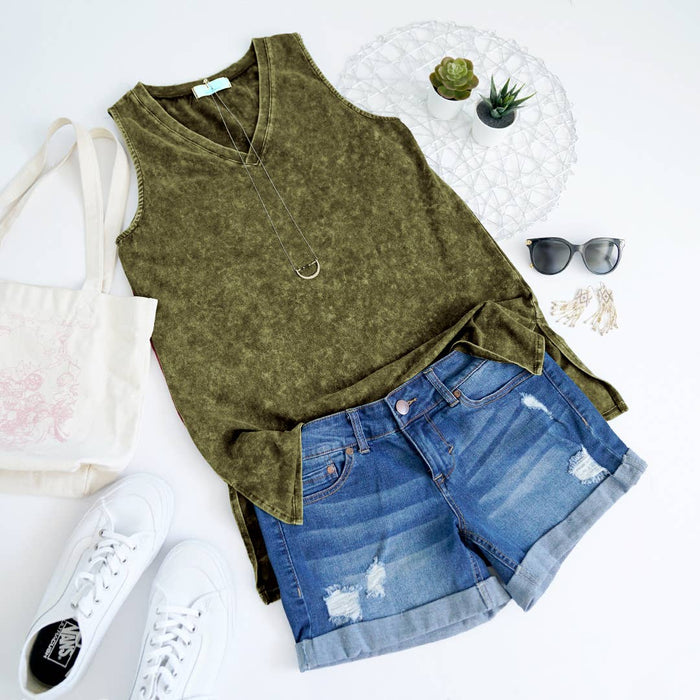 Mineral Wash Tank Top w/ side-slit Sizes  XL-3X