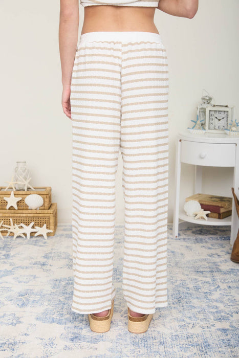 TEXTURED STRIPE DRAWSTRING WIDE LEG LOUNGE PANTS
