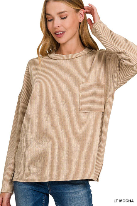 Women's Corded Ribbed Long Sleeve Drop Shoulder Long Sleeve  Shirt