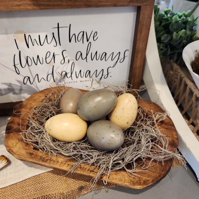 Mini Wooden Dough Bowl with Decorative Eggs