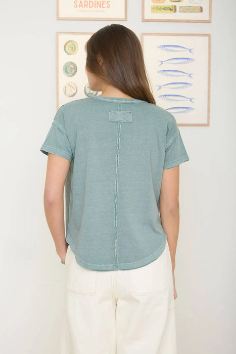 Exposed Seam Raw Edge  Cotton Knit Top | Short Sleeve Round Neck Relaxed Tee | Lewiston MN Boutique
