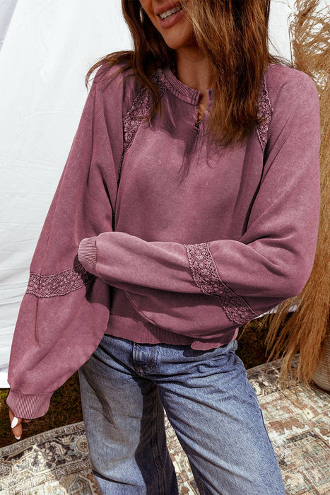 Oversized Lace patchwork detail sweatshirt with notched neck- Minnesota Fall Fashion