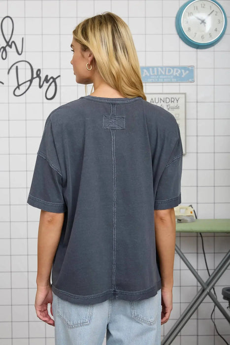 WASHED EXPOSED SEAM RELAXED KNIT T-SHIRT