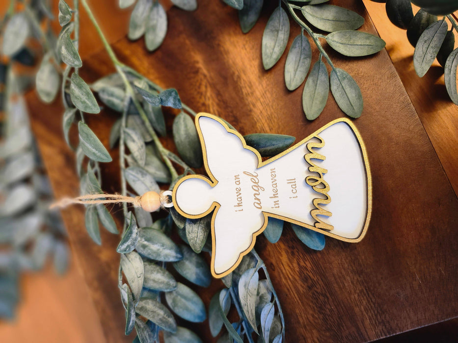 Gold Wooden Angel Ornament Engraved Memorial Keepsake