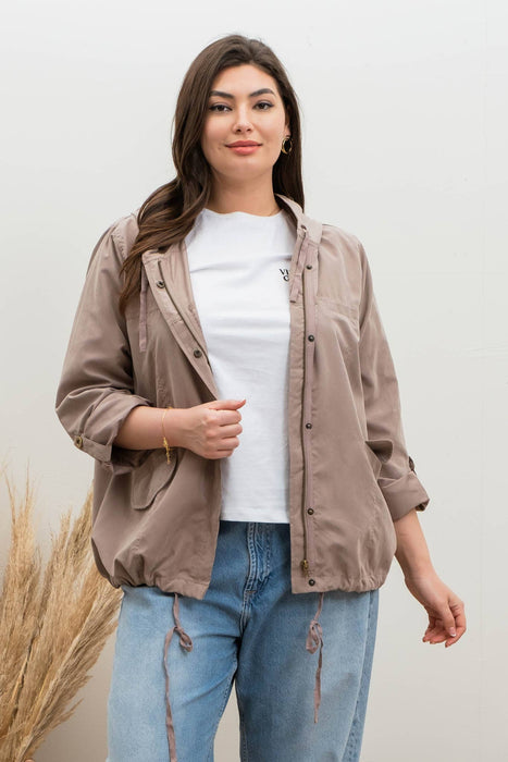 PLUS SNAP BUTTON ZIP UP HOODED JACKET
