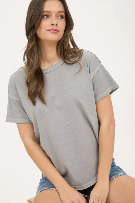 Soft 100% cotton short sleeve tee raw hem design