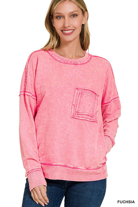 French Terry Acid Wash Pullover Women's Sweatshirt