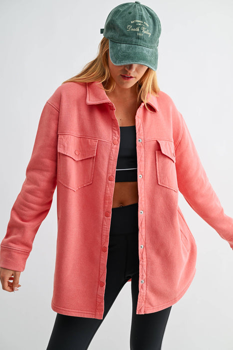 Snap-On Shacket Jacket for Women with Pockets